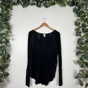 Free People Catalina Long Sleeve Waffle Knit Thermal Top Black Women’d Size XS